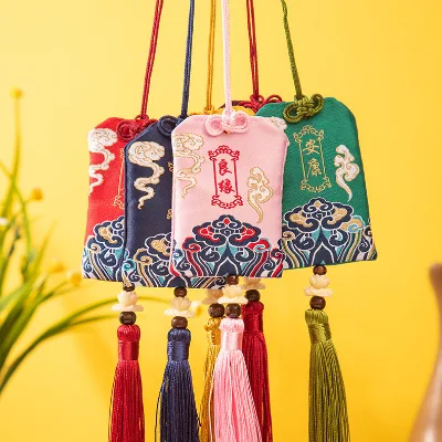 Chinese Embroidery Sachet Lucky Keychain Decoration Charm Omamori Tassel Pendant Couple Gift