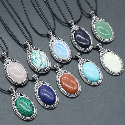 1pc 27x53mm Natural Aventurine Lapis Lazuli Stone Oval Pendant Inlay Vintage Pendant for Jewelry Making DIY Necklace Accessories