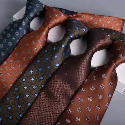 Business Stripe Polyester Silk Textile Necktie Woven Flower Wedding Suit 8CM JACQUARD Men's Tie Neck Regular Color Ties Italy