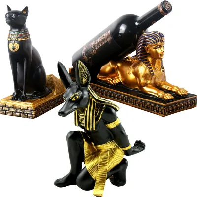 Custom Cabinet Decoration Resin Black Animal Bottle Stand Display Holder Resin Black Egyptian God Cat Figurine Wine Bottle Rack