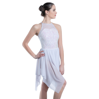 19603 White Ballet Dancing Dress Halter Neck Leotard With Mesh Skirts Lyrical Can Contemporary Dancewear Show Costumes