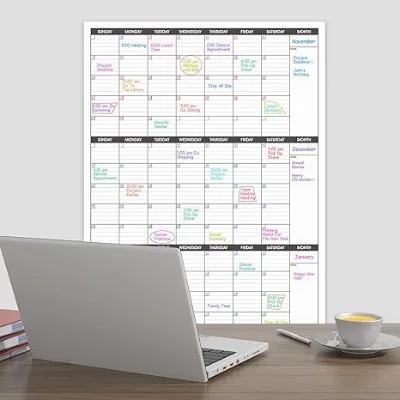 Large Dry Erase Calendar for Wall 3 Month Vertical Wall Calendar Blank Reusable Monthly Quarterly Calendar Planner Undated