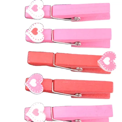 8pcs 50mm Mixed Colors Heart Shaped Wooden Clips Set