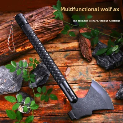 High Quality Stainless Steel 8 in 1 Multitool Outdoors Camping Tool Axt with Fire Starter Compass Battle Axe for Self Defense