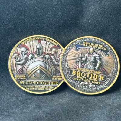 Wholesale Custom Knight Commemorative Coin UV Printing Metal Collectible Medal Warrior Brotherhood 3D Challenge Coin
