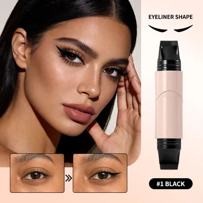 Private Label Long Lasting Eye Winged Delinedor Eyeliner Custom Logo 2 in 1 Waterproof Black Brown Liquid Eyeliner Stamp Seal