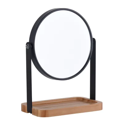 Round Black Wooden Base Portable Table Women Makeup Vanity Lighted Mirror for Make-Up MTJO060M100