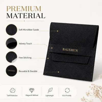 Black Microfiber Pouch Velvety Touch Lightweight Eco Friendly Jewelry Storage