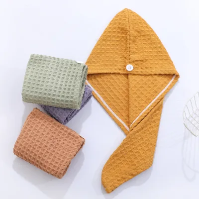 Waffle Jacquard Design Ultra-Fine Fiber Hair Drying Towel Quick-Dry Durable Woven Grid Fabric Not Easy to Shed Home Use Cap
