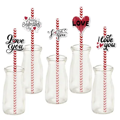 Valentine's Day Decoration Straws LOVE YOU Party Milk Tea Cup Straw Plugin