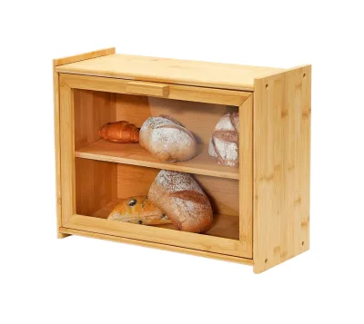 Vintage Retro Bamboo Bread Box Rectangular Homemade Wooden Bread Bin Rustic Farmhouse Design Lacquer Technics for Food Storage