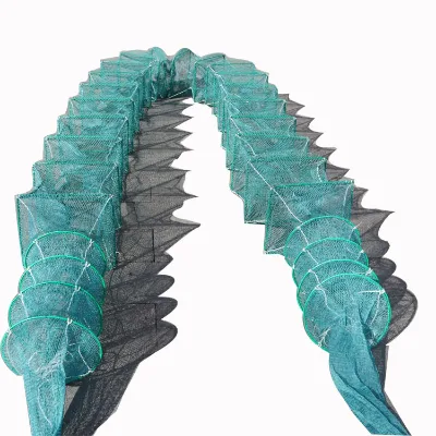 10m Green Long Cage PE Fish Trap Fish Crab Cage Net Folding Crab Cage
