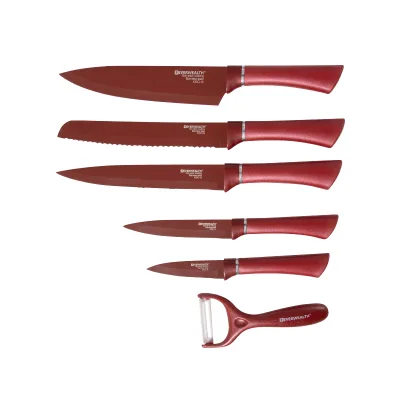 2026 High Grade ABS Handle Red Chef Knife Set Professional Kitchen Knife Set With Ceramic Peeler