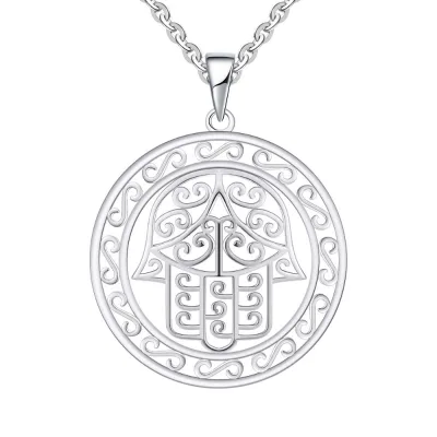 Jewelry Hollow Hamsa Hand Hot Sale 925 Sterling Silver Plated Hollow Cubic Zirconia Pave Hamsa Pendant Necklace