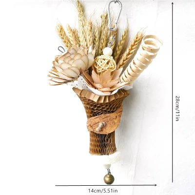 Handcrafted  Parrot Bird Toys Natural Wheat Nibbling Bouquet Wood Chip Flower Through Grass Flower Chew Play Supplies Wholesale