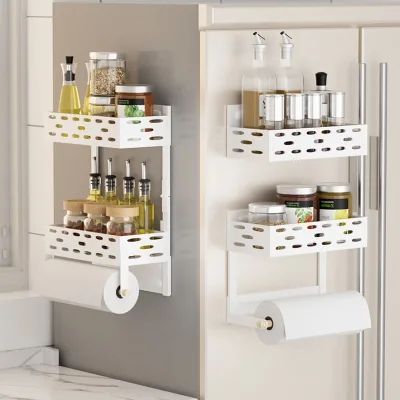 Kitchen Storage Rack Foldable Magnetic Wall-Mounted Multifunctional Spice Rack Home Use No Need Nails Metal