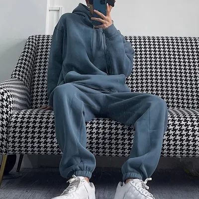 2024 Autumn Winter Factory Custom Logo Tracksuits Oversized Hoodies Set Casual Fleece Hoodie and Pants Men's Sets