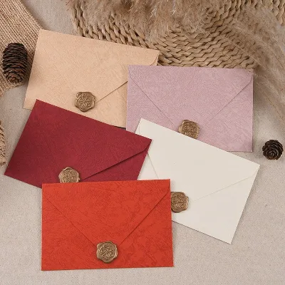 Tree-grain Envelope Stationery Set Vintage Kraft Paper Gold Foil Stamping Wedding Invitations Greeting Envelopes