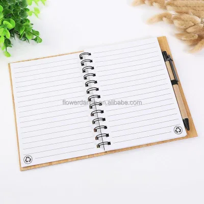 Custom Logo Bamboo Cover Notebook with Pen Customized Bamboo Notebook Set