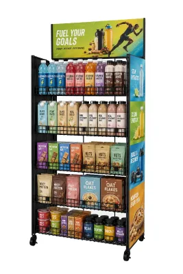 Custom No Tool Freestanding Vertical Folding Display Rack Metal Retail Stand Adjustable Shelf Powder Coated Outdoor Use Shopping