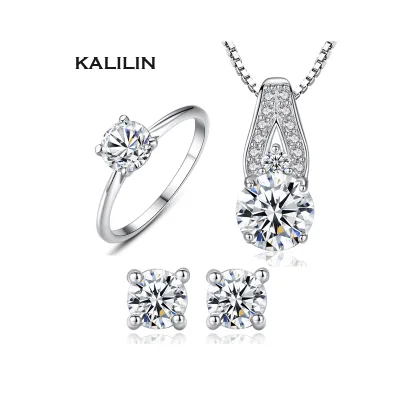 6mm Round Brilliant Tarnish Free Jewelry Silver Zirconia Jewelry Set