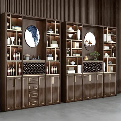 Oriental Classic Solid Wood Wine Cabinet Chinese Zen Style Tea and Wine Integrated Storage Display Cabinet