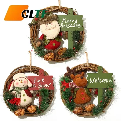New Arrival Cute Doll Decor Graduation Holiday Hanging Wall Window Showcase Christmas Decor Ornament Artificial Christmas Wreath