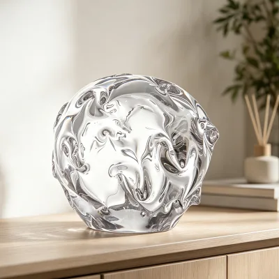 Modern Sculptural Spherical Hand-Blown Glass Art Sphere Irregular Lava Flow Texture Decorative Ball for Villa Living Room Decor