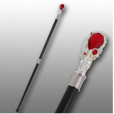 Vintage Luxury Double-section Ruby Decorative Walking Cane Elegant Gem Inlaid Fashion Walking Stick for Cosplay Party Dress-up