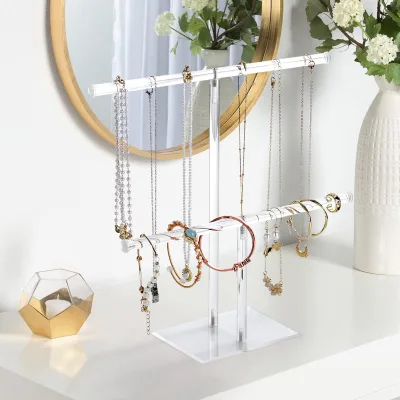 Modern 2-Tier Clear Acrylic Jewelry Stand Eco-Friendly Necklace Bracelet Hanging Organizer Display Rack for Earrings Necklaces