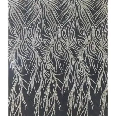 Edgy Style White Exclusive Designed Beads Embroidery Lace Fabric