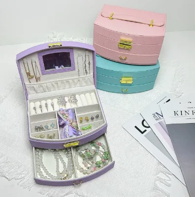 New Fashion Large Capacity PU Leather Double Layer Gold Multi-Function Jewelry Storage Box Portable Travel Wholesale