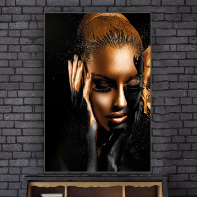 Black Gold Sex African Woman Oil Painting on Canvas Posters and Prints Scandinavian Wall Pictures for Living Room