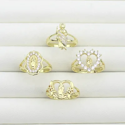CH-LAR0268 Heart Shaped Gold Plated Religion Copper Ring, Gold Plating Zircon Vingir Mary Ring, Religious Ring Wholesale Jewelry