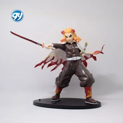 Demoned Slayer 9 Pillars Rengoku Kyojuro Figure Statue Model Collectible Anime Boxed Plastic Crafts