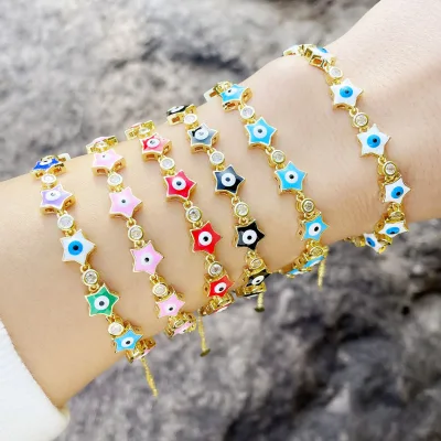 Hot Sale Dripping Oil Star Charm Bracelet Boho Retro Multi Color Turkish Evil Eyes Bracelet