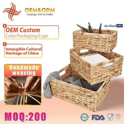 Multi Functional Environmentally Friendly Natural Water Hyacinth Hand Woven Storage Basket for Kitchen Bedroom Home Decoration