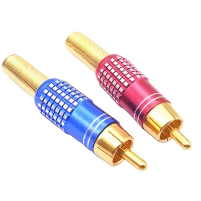 Blue and Red Color RCA Plug Solder Type Gold Lead With Spring Protector