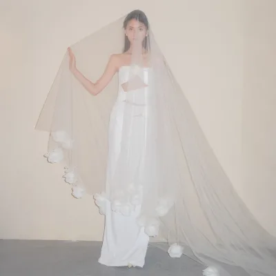 Three Dimensional Rose, Long Trailing Bridal Veil, Wedding Photography, High-end Styling Props, Headwear