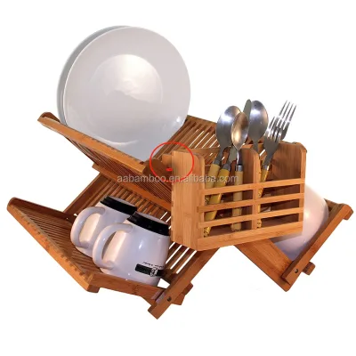 Kitchen Bamboo Dish Rack With Utensils Holder Mounted