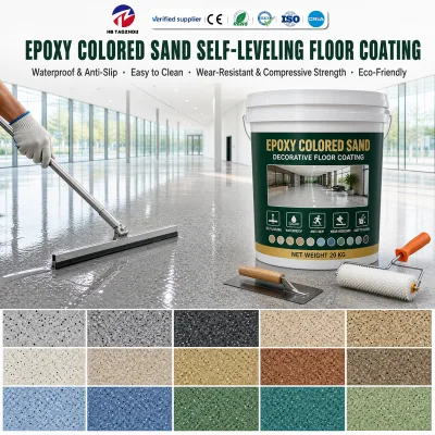 Terrazzo Effect Epoxy Self Leveling Floor Coating Colored Sand Water Based for Garage Commercial Kitchen Decorative Seamless