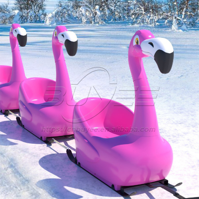 Hot Sell Winter Sports Snow Skiing Sled Outdoor Thicken Plastic Sledge Flamingo Sled Pulling Sleds