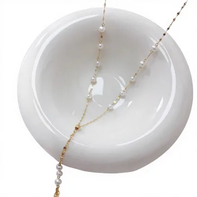 Ehao Jewelry 18K Autumn Winter Freshwater Pearl Bamboo Sweater Chain