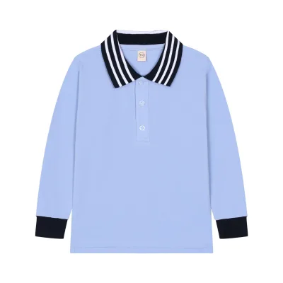 Boys Girls' Cotton Jersey Polo Shirt Long Sleeve T-Shirt with Turn-Down Collar White Base School Garden Uniform Casual Style