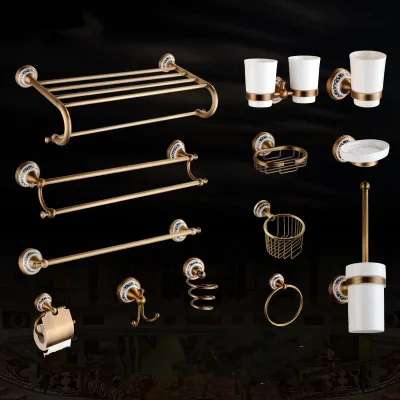 Sassy Foreign Trade Zinc-Alloy Chrome Finish Bath Towel Rack European Antique Blue White Porcelain Bathroom Pendant Set Blue 5