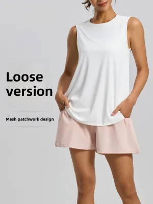 Loose Fit Beautiful Back Mesh Yoga Vest Running Training Quick-Dry Fitness Sports Top Women's Cover-Up Yoga Wear