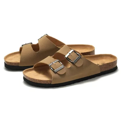 Factory Hot Double Buckle PU Soft slippers for Men and Women Cork slippers Luxury Quality Sandals