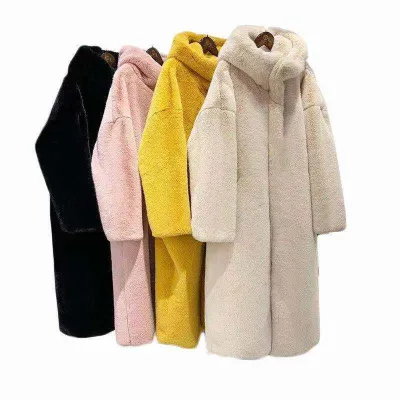 Custom Big Fur Hood Womens Coat Wholesale Yellow Black White Pink Colorful Faux Fur Coat for Women