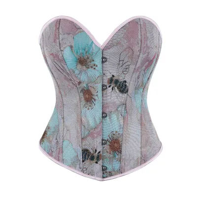 Spring New Style Court Style Corset Tight Underwear Green Bee Jacquard Fabric Slimming Outerwear Shaping Top Button