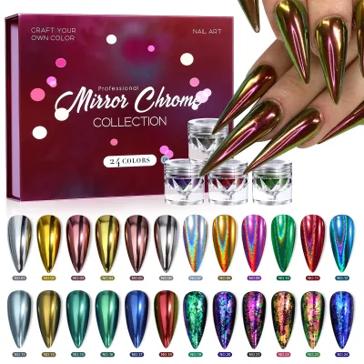 Cross-border Manicure Powder Set Nail Art 24 Colors Sequin Style Moonlight Magic Mirror Opal Highlight Laser Powder Factory